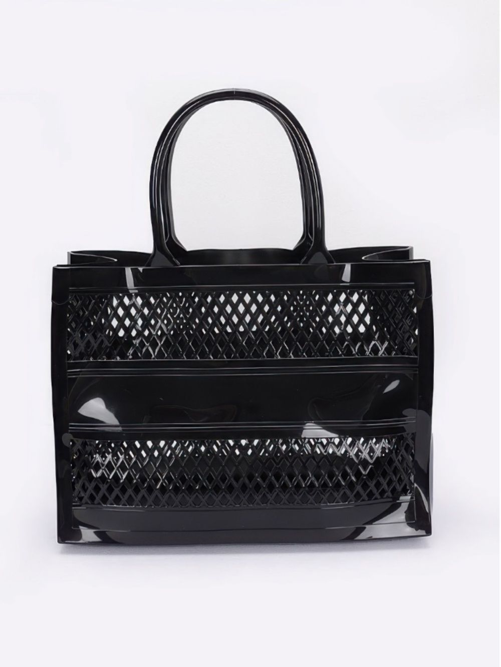 Structured Black Jelly Tote / Geometric Cut-Outs - Good Condition